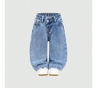 Pantalon droit en jean lavé avec design à revers incliné et ourlet effiloché pour fille bébé, mode décontractée 6-9M,9-12M,12-18M,18-24M,2-3YUnicoloreJean