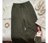 Pantalon droit en maille rayé vert rétro style collège décontracté pour la maison, effet velours, grande taille, printemps/automne 0XL,1XL,2XL,3XL,4XLCarreauTissu tricoté