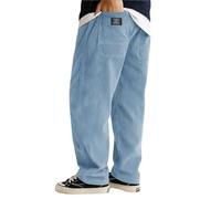 Pantalon droit en velours côtelé pour homme - Couleur unie, taille élastique pour plus de confort, coupe ample, idéal pour sortir, dispose de poches, bleu ciel, 3XL