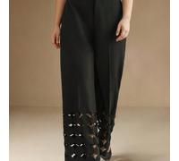 Pantalon droit noir taille haute avec patch rond asymétrique brodé, élégant pour le bureau et les soirées, grande taille 1XL,2XL,3XL,4XLUnicoloreTissu tissé