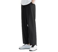 Pantalon droit pleine longueur pour homme fabriqué avec un mélange de tissu de soie glacée respirant et un cordon de serrage fonctionnel à la taille (3XL, noir)
