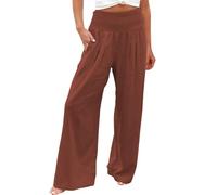 Pantalon droit pour femme, taille élastique, taille haute, en coton, contrôle du ventre, pantalon de yoga finement doux, coupe ample, pantalon de travail, pantalon formel pour femme, marron, S