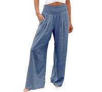 Pantalon droit pour femme, taille élastique, taille haute, en coton, contrôle du ventre, pantalon de yoga finement doux, coupe ample, pantalon de travail, pantalon formel pour femme, bleu, M