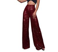 Pantalon droit pour femme - Taille haute - Paillettes - Paillettes - Pantalon baggy décontracté - Pantalon tendance - Pantalon d'été pour femme - Pour fête, discothèque, hip hop - Brillant - Pantalon