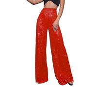 Pantalon Droit Taille Haute Women's High Waisted Sequin Loose Drape Wide Leg Pants Fashion Casual Pants Leggings Vert (Red #1, XXXXL)