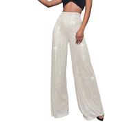 Pantalon Droit Taille Haute Women's High Waisted Sequin Loose Drape Wide Leg Pants Fashion Casual Pants Leggings Vert (Silver #1, XXXXL)