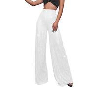 Pantalon Droit Taille Haute Women's High Waisted Sequin Loose Drape Wide Leg Pants Fashion Casual Pants Leggings Vert (White #1, XXXL)