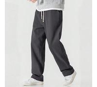 Pantalon droit tricoté noir grande taille pour hommes, pantalon décontracté ample tout-aller de couleur unie pour le printemps et l'automne 1XL,2XL,3XL,4XL,5XLUnicoloreTissu tricoté