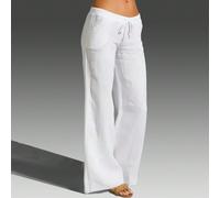 Pantalon élégant de style français pour femmes, décontracté pour les vacances, aspect lin, doublure blanche, poches, pour femmes grandes Tall XS,Tall S,Tall M,Tall L,Tall XLUnicoloreTissu tissé