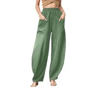 Pantalon en coton et lin pour femme - Jambe large - Pantalon de plage d'été confortable - Pantalon de yoga Palazzo - XIYU26052, vert clair, 3XL