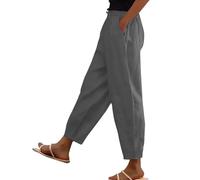 Pantalon en Coton et Lin pour Femmes, Ceinture élastique, Taille Haute, Poches, Boutons latéraux, Pantalon à Neuf Points, Pantalon Ample décontracté, Grande Taille Femme 52 54 56 (Dark Gray, XXXXL)