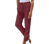 Pantalon en Coton et Lin pour Femmes,Pantalon Femme Été 7/8 Coton Décontracté Pantalons avec Poches Pants Taille Haute à Élastique Léger Printemps Yoga Solide Couleur Casual