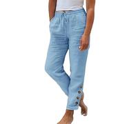 Pantalon en Coton et Lin pour Femmes,Pantalon Femme Été 7/8 Coton Décontracté Pantalons avec Poches Pants Taille Haute à Élastique Léger Printemps Yoga Solide Couleur Casual