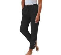 Pantalon en Coton et Lin pour Femmes,Pantalon Femme Été 7/8 Coton Décontracté Pantalons avec Poches Pants Taille Haute à Élastique Léger Printemps Yoga Solide Couleur Casual