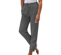 Pantalon en Coton et Lin pour Femmes,Pantalon Femme Été 7/8 Coton Décontracté Pantalons avec Poches Pants Taille Haute à Élastique Léger Printemps Yoga Solide Couleur Casual