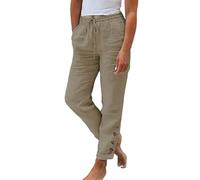 Pantalon en Coton et Lin pour Femmes,Pantalon Femme Été 7/8 Coton Décontracté Pantalons avec Poches Pants Taille Haute à Élastique Léger Printemps Yoga Solide Couleur Casual