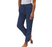 Pantalon en Coton et Lin pour Femmes,Pantalon Femme Été 7/8 Coton Décontracté Pantalons avec Poches Pants Taille Haute à Élastique Léger Printemps Yoga Solide Couleur Casual