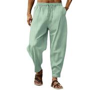 Pantalon en coton et lin pour homme - Léger - Rayé - Hip Hop - Baggy - Pantalon de jogging de plage - Pantalon de yoga - Pantalon sarouel, vert menthe, M