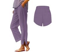 Pantalon en Coton Lin Femme avec Poche ArrièRe - Style BohèMe Naturel - Respiration Optimale - Taille Normale éLastiquéE - VêTement éCologique Durable