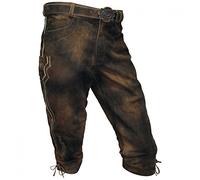 Pantalon en cuir marron patiné antique pour homme (y compris les femmes), fermeture éclair et ceinture - Marron - W56