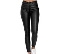 Pantalon en Cuir pour Dames Sexy Skinny Legging Stretch PU Cuir Faux Cuir Pantalon Femmes Noir Faux Cuir Biker Pantalon, Black, XXL