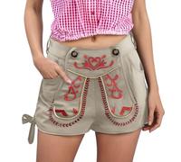 Pantalon en cuir pour femme - Short court en cuir traditionnel bavarois - Broderie rouge - Pantalon en cuir pour fête de la bière - Avec poche - Short traditionnel bavarois traditionnel pour la fête