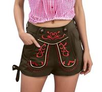 Pantalon en cuir pour femme - Short court en cuir traditionnel bavarois - Broderie rouge - Pantalon en cuir pour fête de la bière - Avec poche - Short traditionnel bavarois traditionnel pour la fête