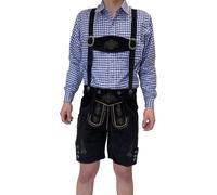 Pantalon en cuir pour hommes Tracht court avec bretelles en cuir de vache Trachtenhose Premium , Taille : 54 Couleur : Noir