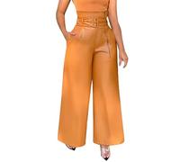 Pantalon en cuir synthétique pour femme taille haute avec ceinture et jambes larges - Pantalon de salon Palazzo en similicuir PU - Pantalon formel élégant et décontracté pour le travail, le travail -