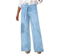 Pantalon en denim femmes Taille Basse Fluide Coupe Droite Jean Femmes Taille Elastique léger et aéré Jeans Baggy Wide Leg à Jambe Large Flared Pantalon Denim Pas Cher D'Été Denim Pants avec poches