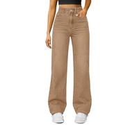Pantalon en Denim pour Femme à Jambe Large Jeans en Coton Taille Haute Jambe Droite Coupe Ample Jeans Décontractés Très Extensibles pour Le Yoga Et Fitness Sports Pantalon (Khaki, XXL)