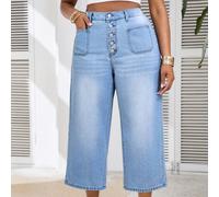 Pantalon en jean bleu ample pour femme grande taille, tenues d'été pour vacances. Femmes pour le 4 juillet, 4e de juillet. Capris haute taille à boutons pour femmes, jeans près du corps 0XL,1XL,2XL,3X