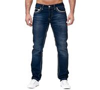 Pantalon en jean classique vieilli robuste pour homme - Confortable, extensible et décontracté - Toutes les tailles - Jambe droite - Avec poches, bleu, 36-41