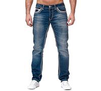 Pantalon en jean classique vieilli robuste pour homme - Confortable, extensible et décontracté - Toutes les tailles - Jambe droite - Avec poches, bleu clair, 27-32