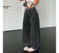Pantalon en jean décontracté et ample bleu pour femmes, style années 90, jeans avec nœud, jeans pour soirée de fin d'études, mode coréenne, jeans larges pour femmes, jeans avec nœud, jeans pour grande