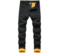 Pantalon en Jean Doublé Polaire pour Homme Jeans à Taille Moyenne, Jambes Droites Et Chaudes pour l'hiver Pantalon Jean Skinny Slim Stretch DéLavé (Le Noir,32)
