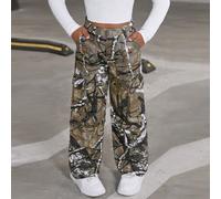 Pantalon en jean évasé à imprimé camouflage polyvalent et Y2K pour filles préadolescentes, convient pour un port quotidien 8Y,9Y,10Y,11Y,12YLettresJean