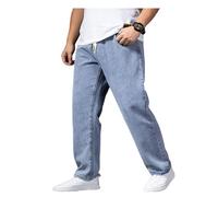 Pantalon en jean grande taille pour homme - Jean baggy extensible - Coupe ample - Taille haute - Stretch - Pantalon droit - Pantalon en denim délavé - Pantalon long en jean - Pantalon de loisirs, bleu