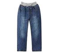 Pantalon en Jean pour Enfant Garçons Filles Basiques Denim de Coton Tricoté à la Taille Élastique Jeans Coupe Ample - Tailles 104-110