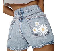 Pantalon en jean pour femme avec trous - Imprimé tendance d'été - Short en denim polyvalent de style complexe avec poches - Vêtements pour adolescentes et filles - Pantalon en jean pour homme - 34/32