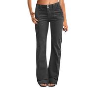 Pantalon en jean pour femme taille basse bootcut, denim vintage, coupe droite, jambe large, pantalon décontracté uni, coupe droite, pantalon de jogging confortable, coupe droite, gris foncé, XL