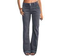 Pantalon en jean pour femme taille basse bootcut, denim vintage, coupe droite, jambe large, pantalon décontracté uni, coupe droite, pantalon de jogging confortable, coupe droite, gris, L