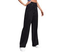Pantalon en Jean pour Femme Vintage - Coupe Large - Taille Haute - Jeans Femme Shaping Straight Chic et Elegant Confortable Jean Noir Femme Cadeau Maman Noir M,f07a