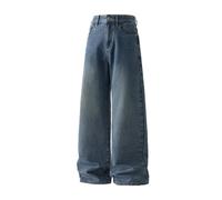 Pantalon en jean pour homme - Coupe baggy - Délavé - Aspect usé - Coupe droite - Pantalon large - Pantalon skater Y2K - Pantalon en jean stretch - Pantalon hip hop décontracté, bleu, 3XL