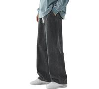 Pantalon en jean pour homme, coupe droite et ample, style Hip Hop, avec cordon de serrage, style carpentier, joggers stylés, streetwear, gris, M