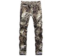 Pantalon en jean pour homme en cuir de serpent imprimé slim fit hip hop, or, W38