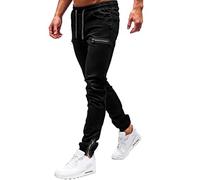 Pantalon en jean stretch pour homme - Coupe ajustée - Vintage - Avec poches - Pantalon cargo léger - Pantalon d'extérieur - Pantalon en jean élastique - Taille haute - Avec poche - Jambe droite, Noir