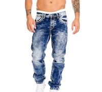 Pantalon en jean stretch pour homme - Facile d'entretien - Coupe droite - Coupe droite - Basique - Délavé - Coupe droite - Coupe droite - Style hip hop - Tendance
