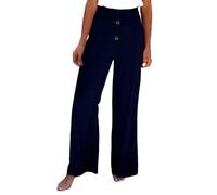 Pantalon en Lin Baggy Femme Grande Taille Women's Spring New Solid Color Fashion Pants Elastic Loose Casual Wide Leg Pants Vetement Femme ete lon Large Fluide éTé (Dark Blue, XXL)