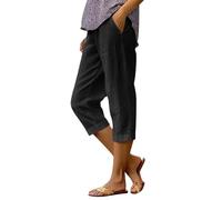Pantalon en Lin Femme Coton Coupe Ample Taille Élastique avec Poches Style Décontracté Longueur Sept Huitième pour Usage